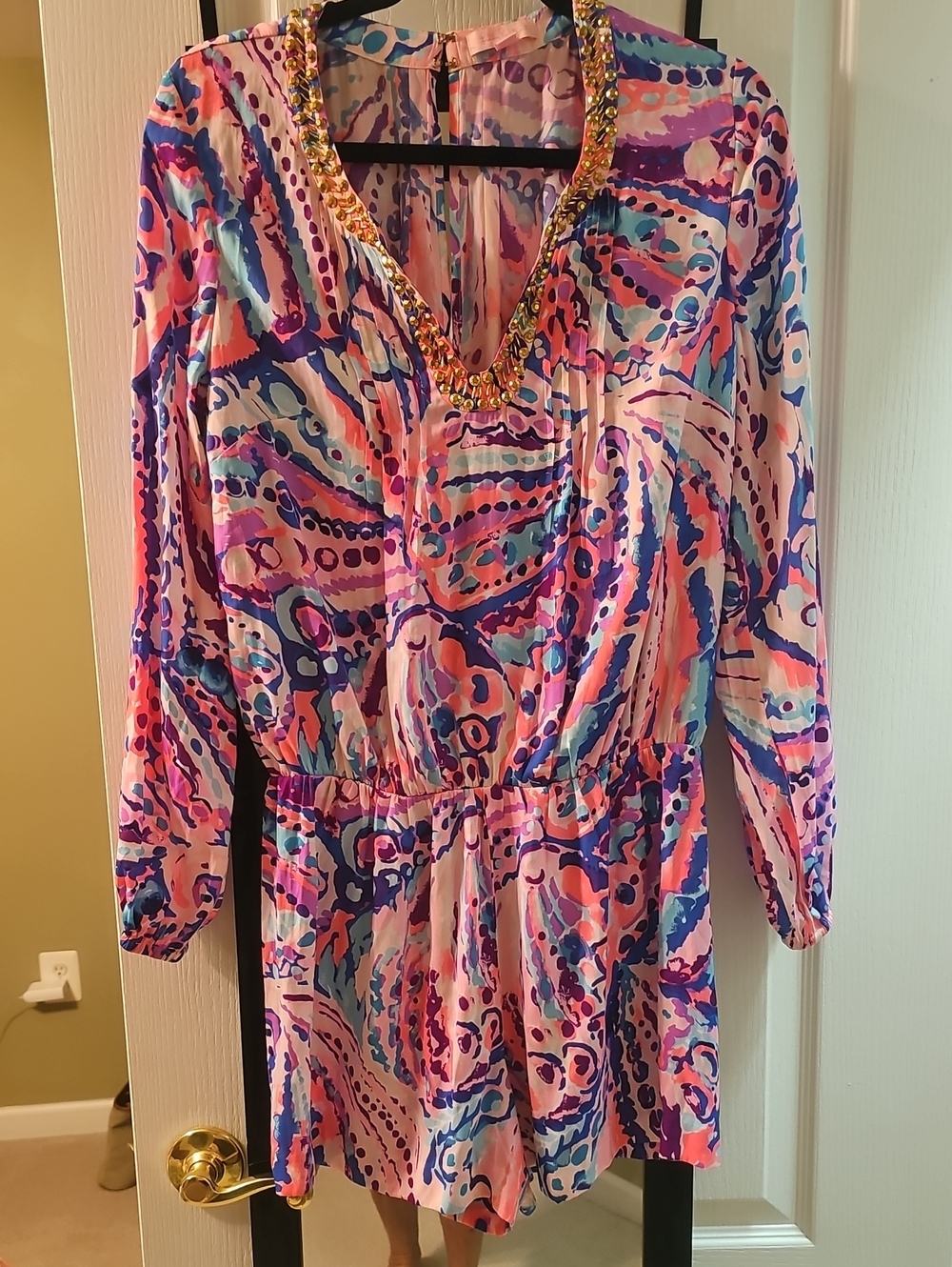 LILLY PULITZER NWOT MED EMBELLISHED V NECK Long Sleeve Romper